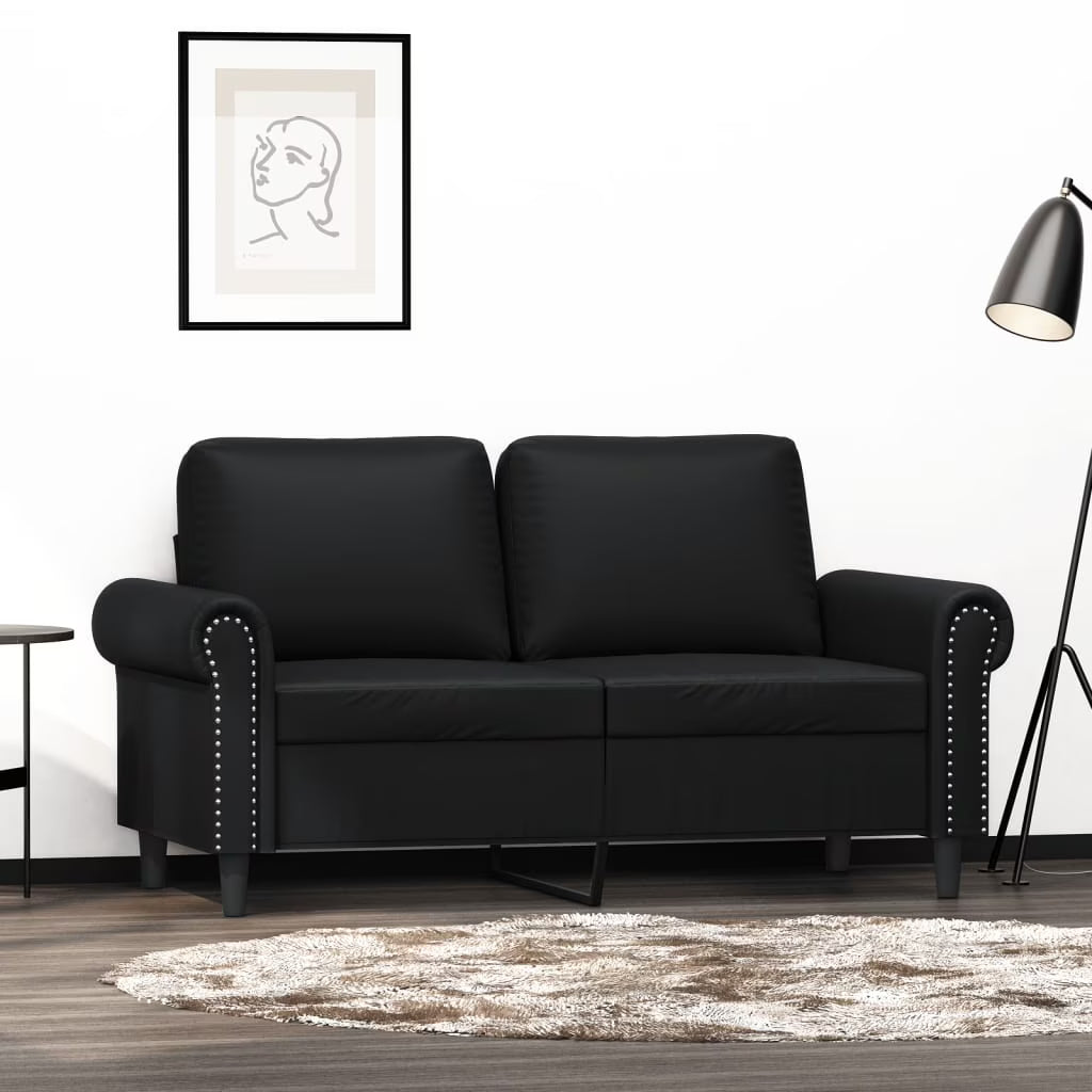 Black Faux Leather 2-Seater Sofa E4241