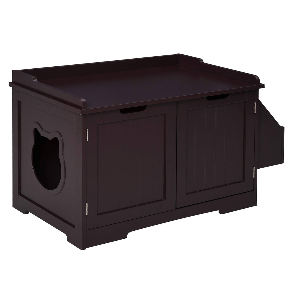 Brown Wooden Cat Litter Box Enclosure with Nightstand and Storage Rack Q42530