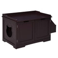 Brown Wooden Cat Litter Box Enclosure with Nightstand and Storage Rack Q42530