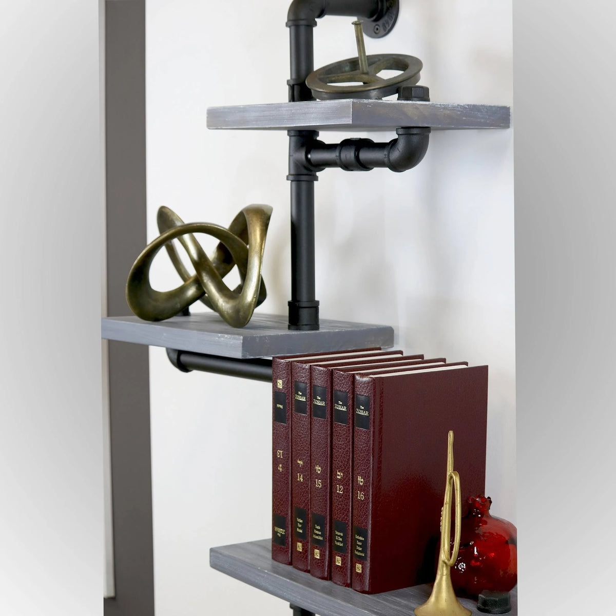 Weathered Gray and Black Wood Wall Shelves T9502
