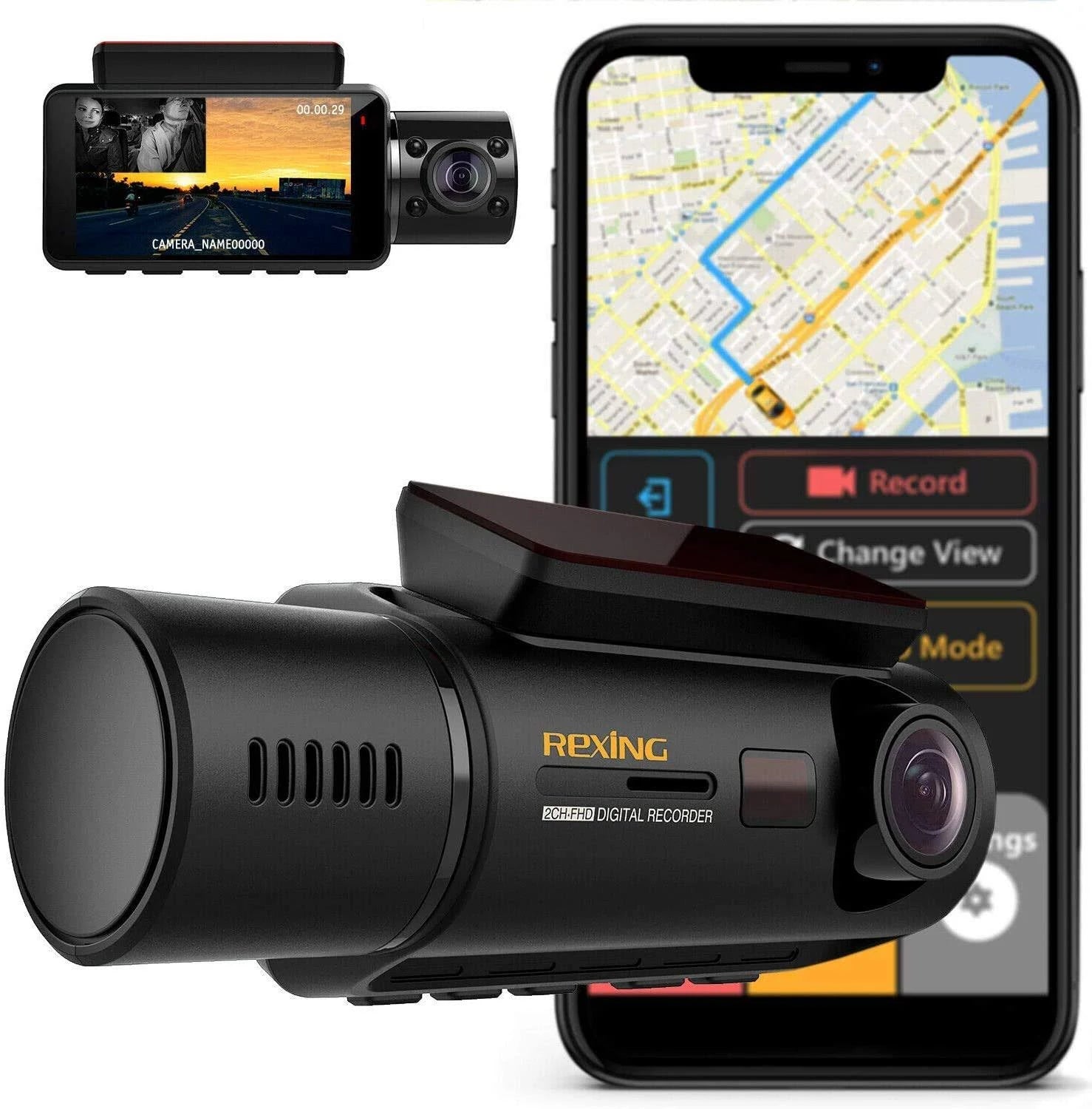 Dual Camera Full HD 1080p WiFi Dash Cam with Built-in GPS O495284