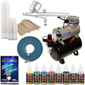Dual Fan Air Storage Tank Compressor Kit with Gravity Feed Airbrush 6 Color Acrylic Paint Set R876940