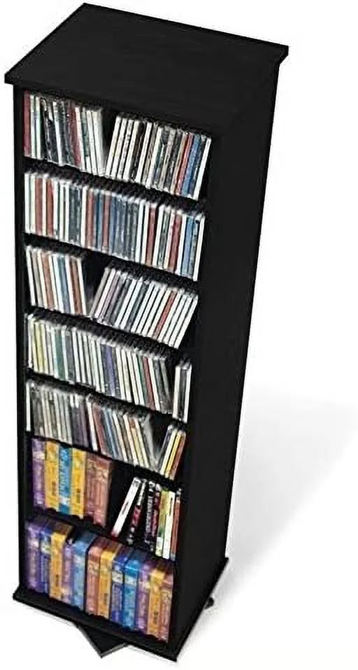 Black 2-Sided CD DVD Media Spinning Storage Tower Z29932