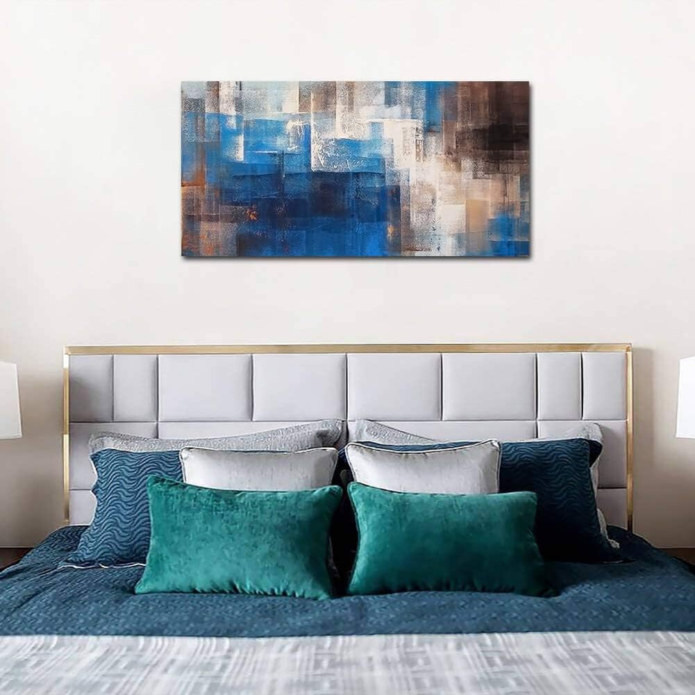 Blue Gray Brown Abstract Framed Canvas Artwork 20X40in L59510