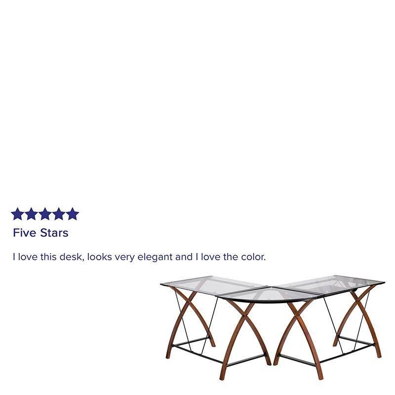 Glass L-Shape Desk with Pull-Out Keyboard Tray Q4492