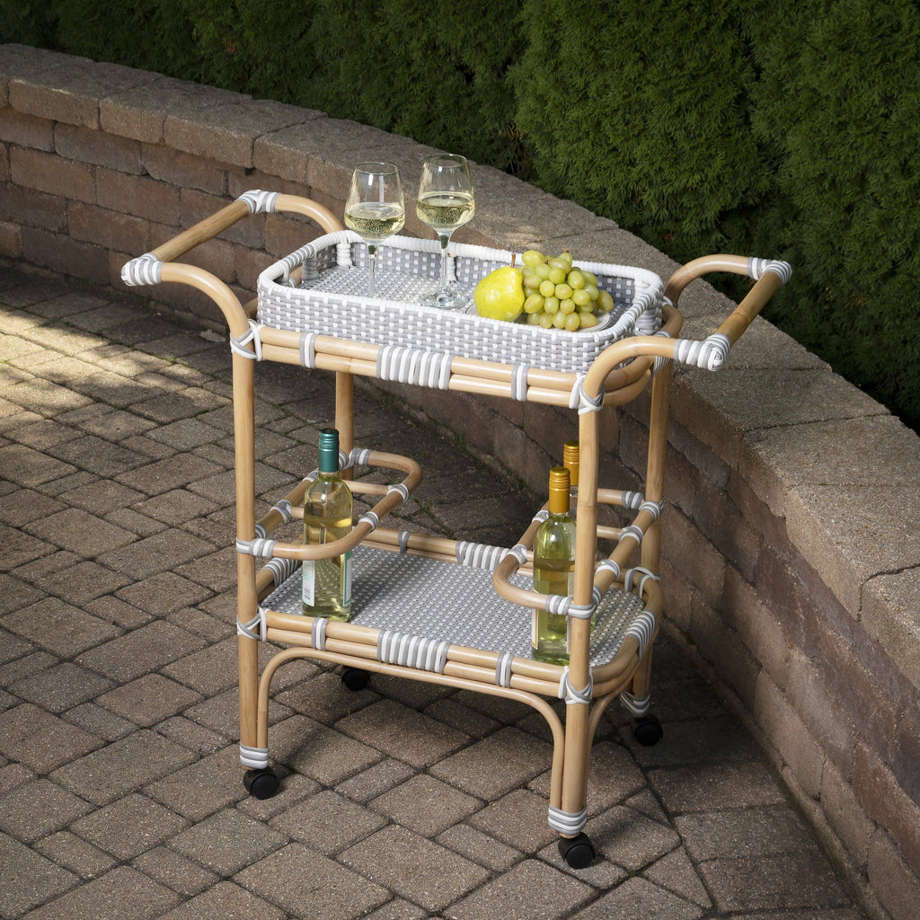 Grey & White Rattan Bar Cart Z8547