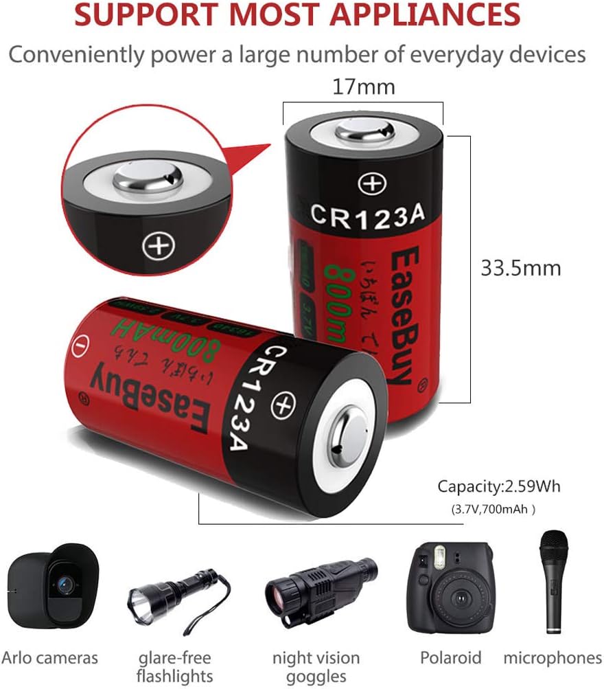 Rechargeable 123A Batteries 16 Pack with Charger K943