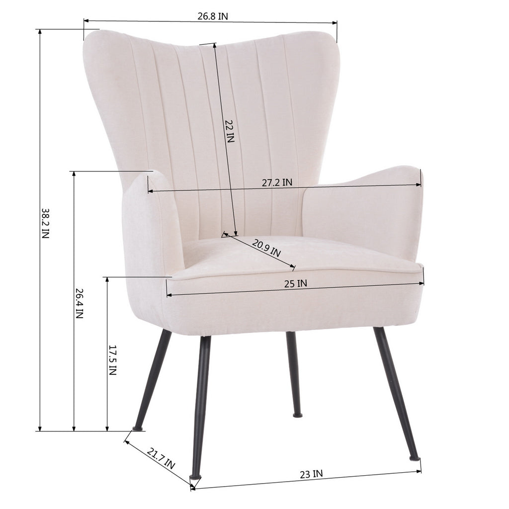 White Upholstered Fabric Accent Chair with Wooden Legs H661