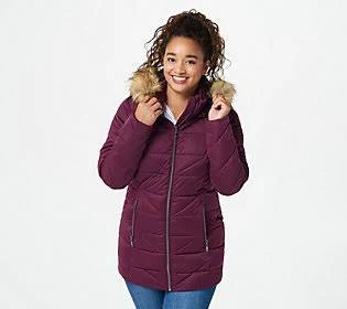 Dark Purple Quilted Coat with Removable Hood U37227