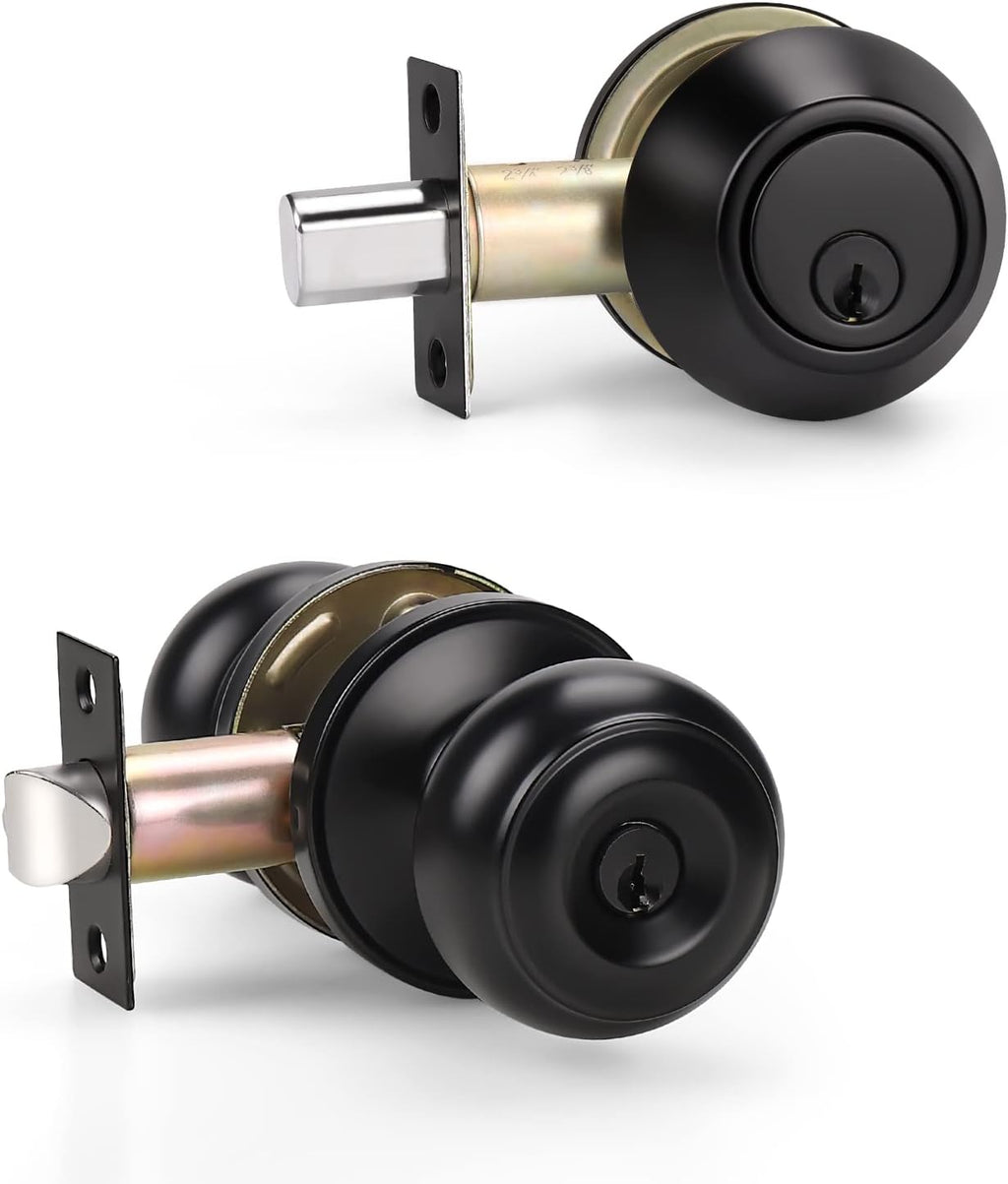 5 Pack Matte Black Entry Door Knob and Deadbolt Lock Set F3927