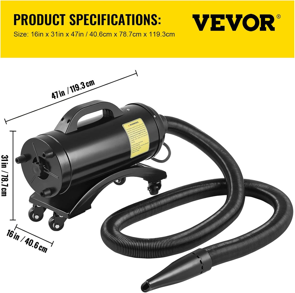 8.0HP 320 CFM 110V Car Dryer Air Blower with Casters, 33 Ft Hose, 2 Nozzles R675