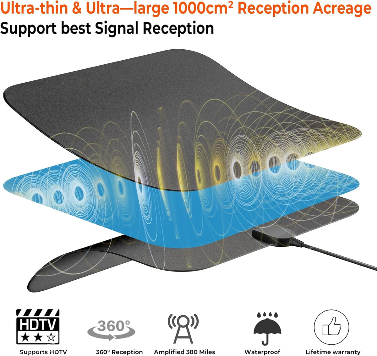 Indoor Outdoor 4K 1080P HDTV Antenna with Amplifier Signal Booster and 33ft Coaxial Cable A4982