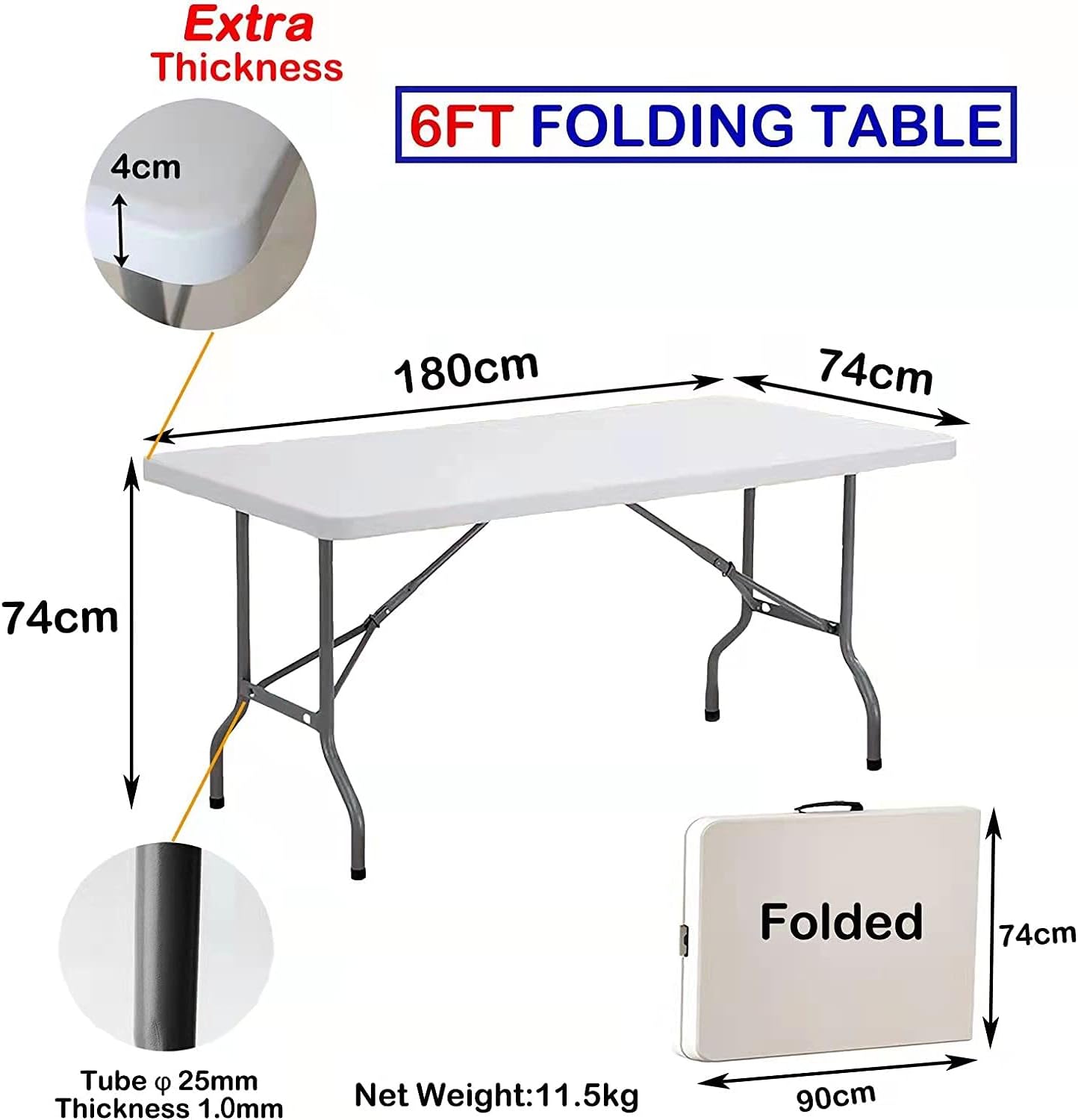 6ft Folding Table Plastic Portable Indoor Outdoor K271887