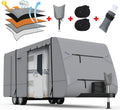 5 Layers Travel Trailer RV Cover Heavy Duty Camper Cover Anti-UV, Rip-Stop, Breathable with Tongue Jack Cover, 2Pcs Straps & Gutter Covers B64300