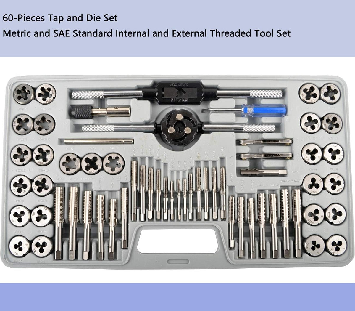 60-Pieces Tap and Die Set Metric and SAE Standard T2425