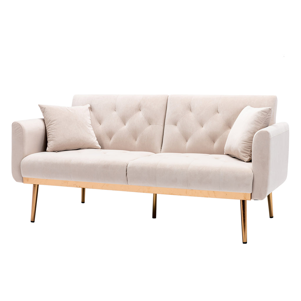 Beige Velvet Futon Sofa Bed with Two Pillows X923245