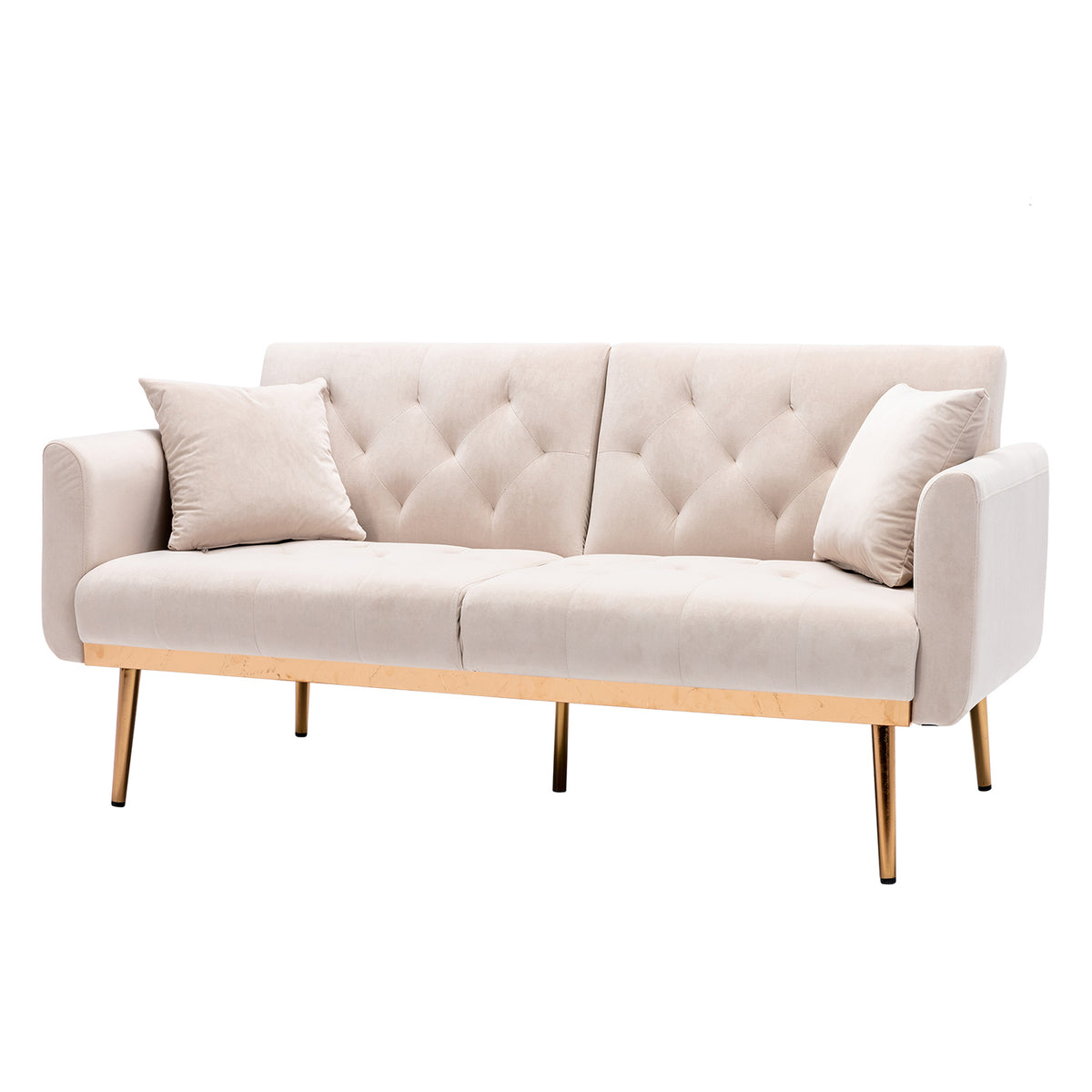 Beige Velvet Futon Sofa Bed with Two Pillows X923245