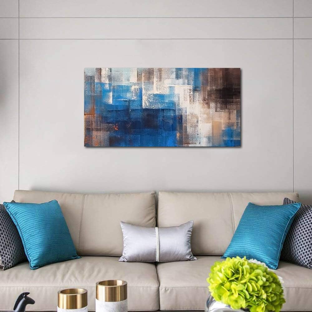 Blue Gray Brown Abstract Framed Canvas Artwork 20X40in L59510