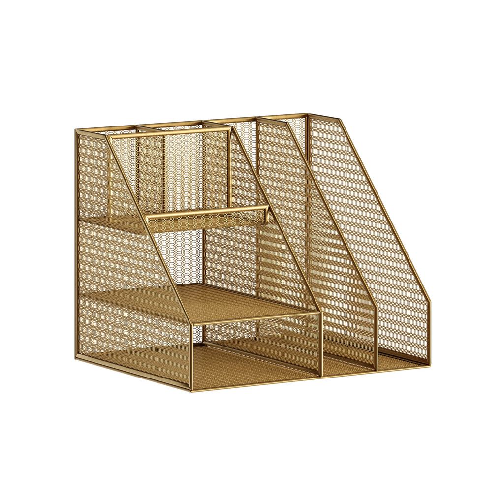 Gold Mesh Metal Desktop Organizer with Magazine File Holder N69868