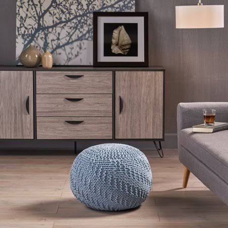 Blue Green Knitted Cotton Pouf E60767