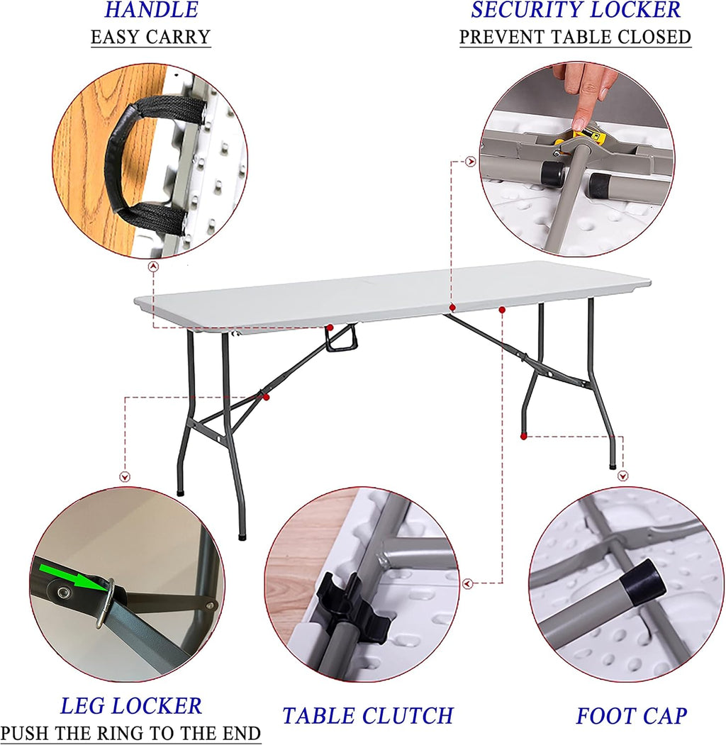 6ft Folding Table Plastic Portable Indoor Outdoor K271887