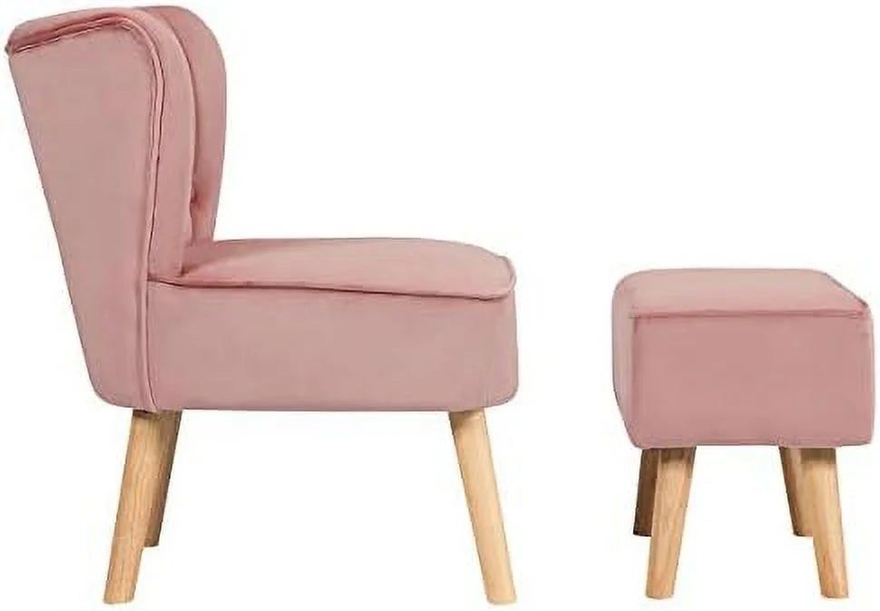Velvet Accent Chair Ottoman Set H5429