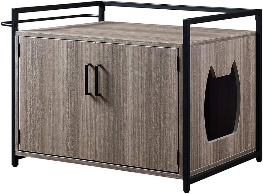 Cat Litter Box Enclosure with Metal Frame and Wood Structure Z456