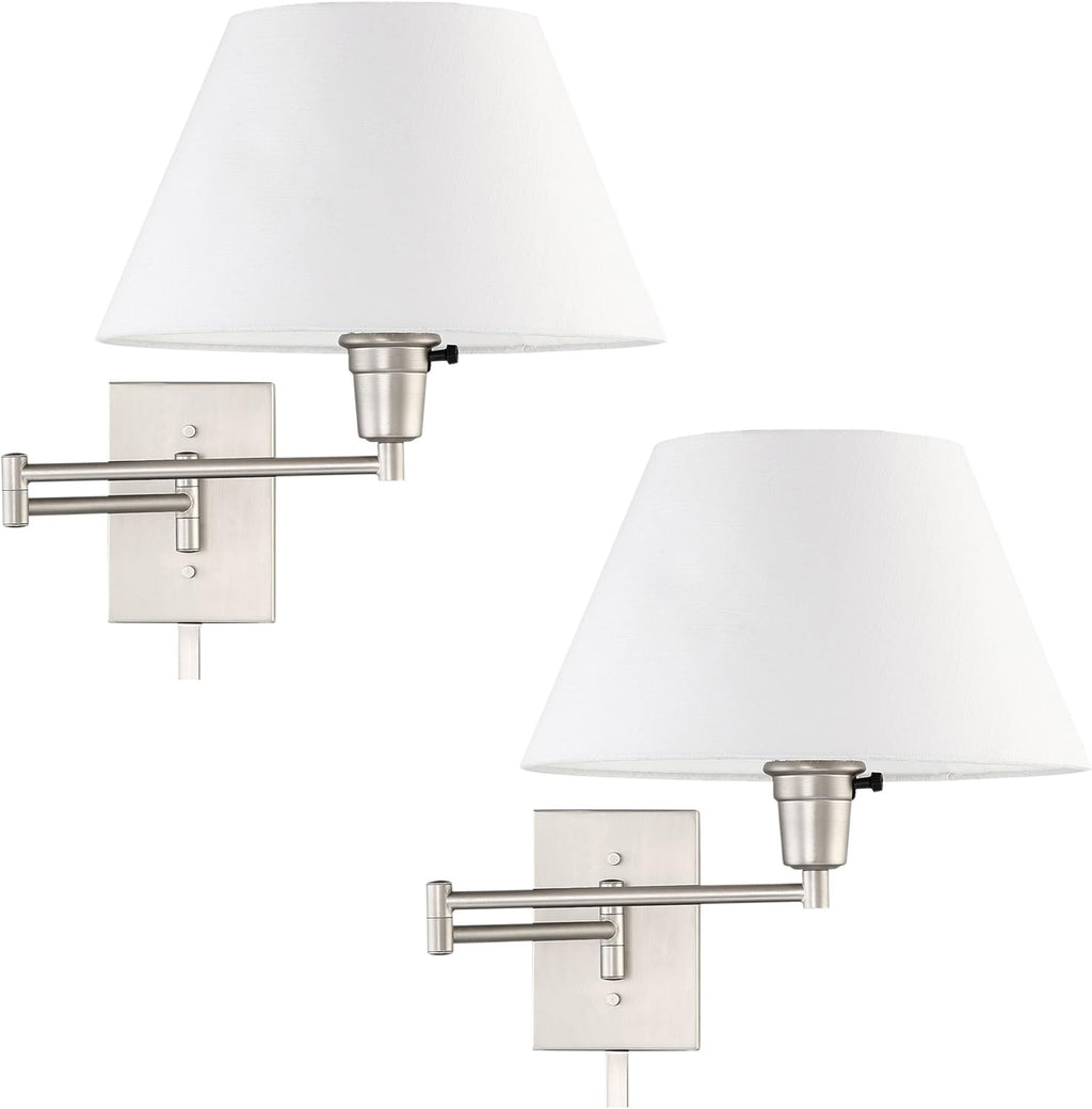 13 Swing Arm Wall Lamp with Fabric Shade, Black Finish, 2-Pack Q70174