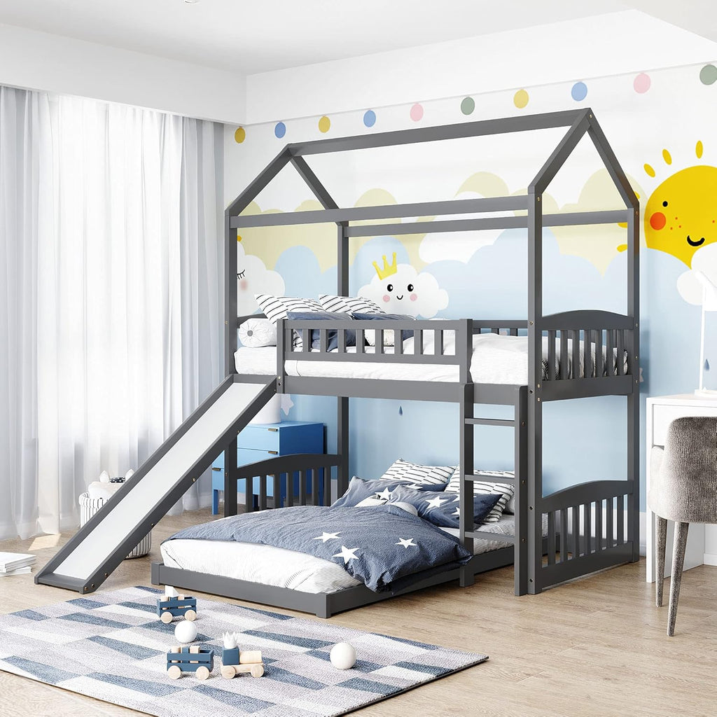 Twin Over Twin Metal Bunk Bed with Slide and Integrated Ladder N96525