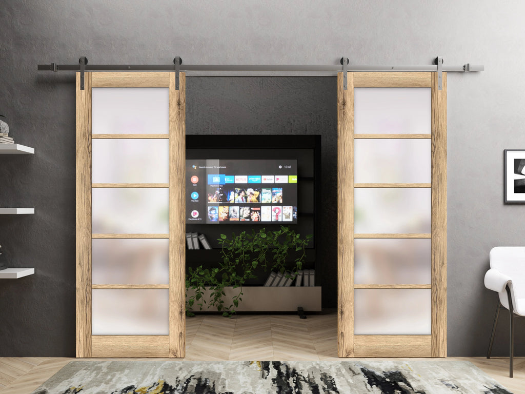 Oak Double Barn Door 36 x 80 inches with Stainless Steel Rail Hangers Q5887
