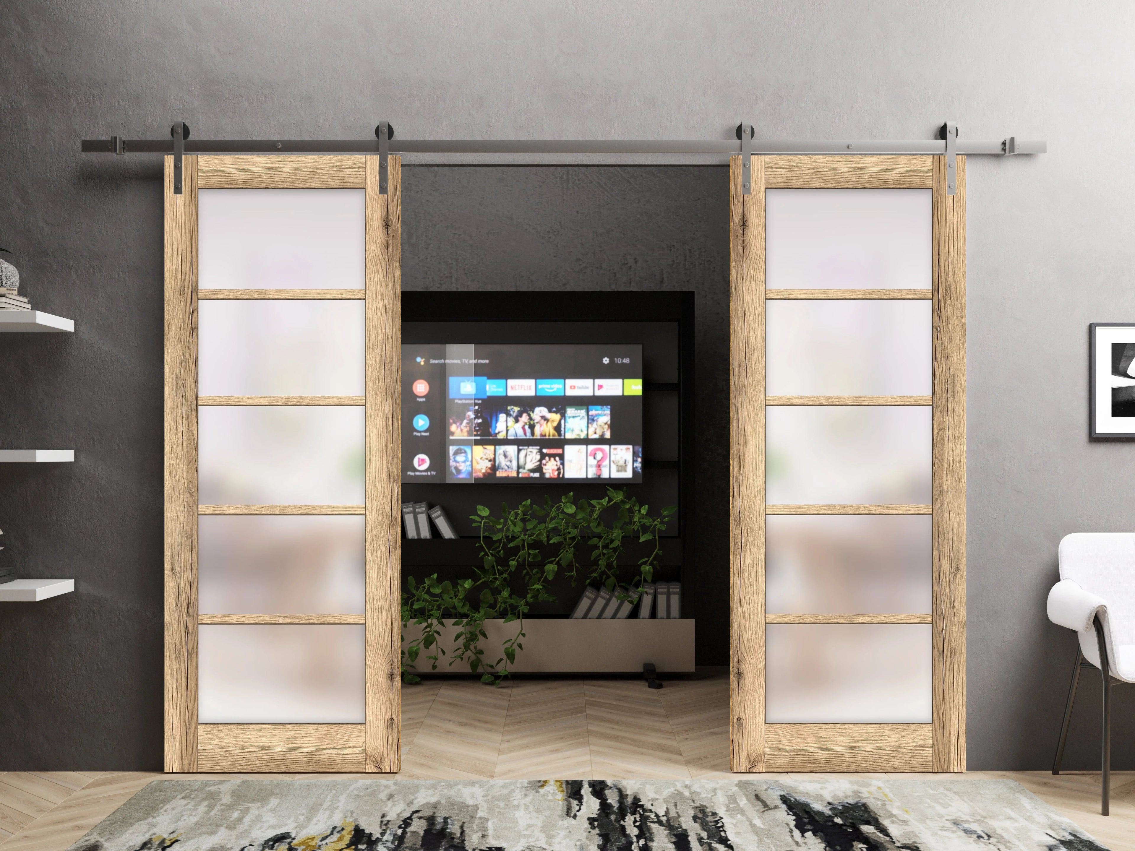 Oak Double Barn Door 36 x 80 inches with Stainless Steel Rail Hangers Q5887