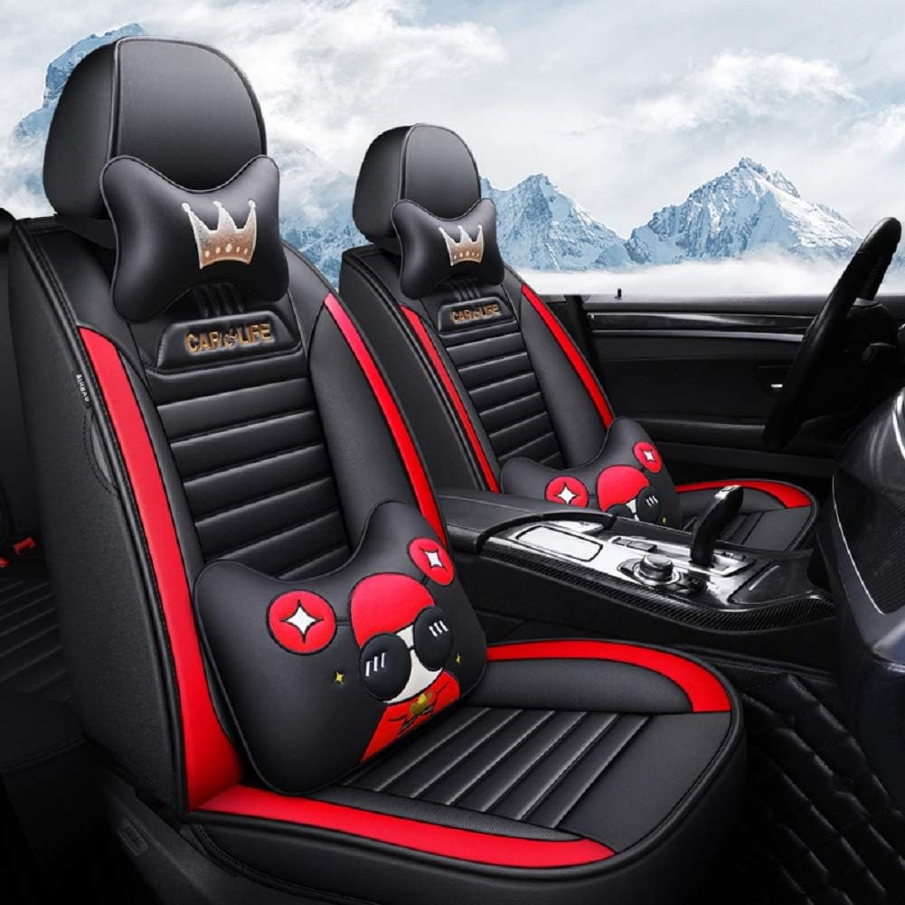 Black-red Leather 5 Seat Full Set Universal Seat Covers H647