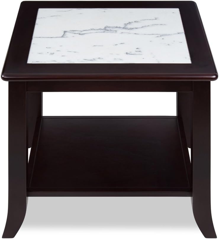 White/Black Marble Top Solid Wood Edge End Table J60776