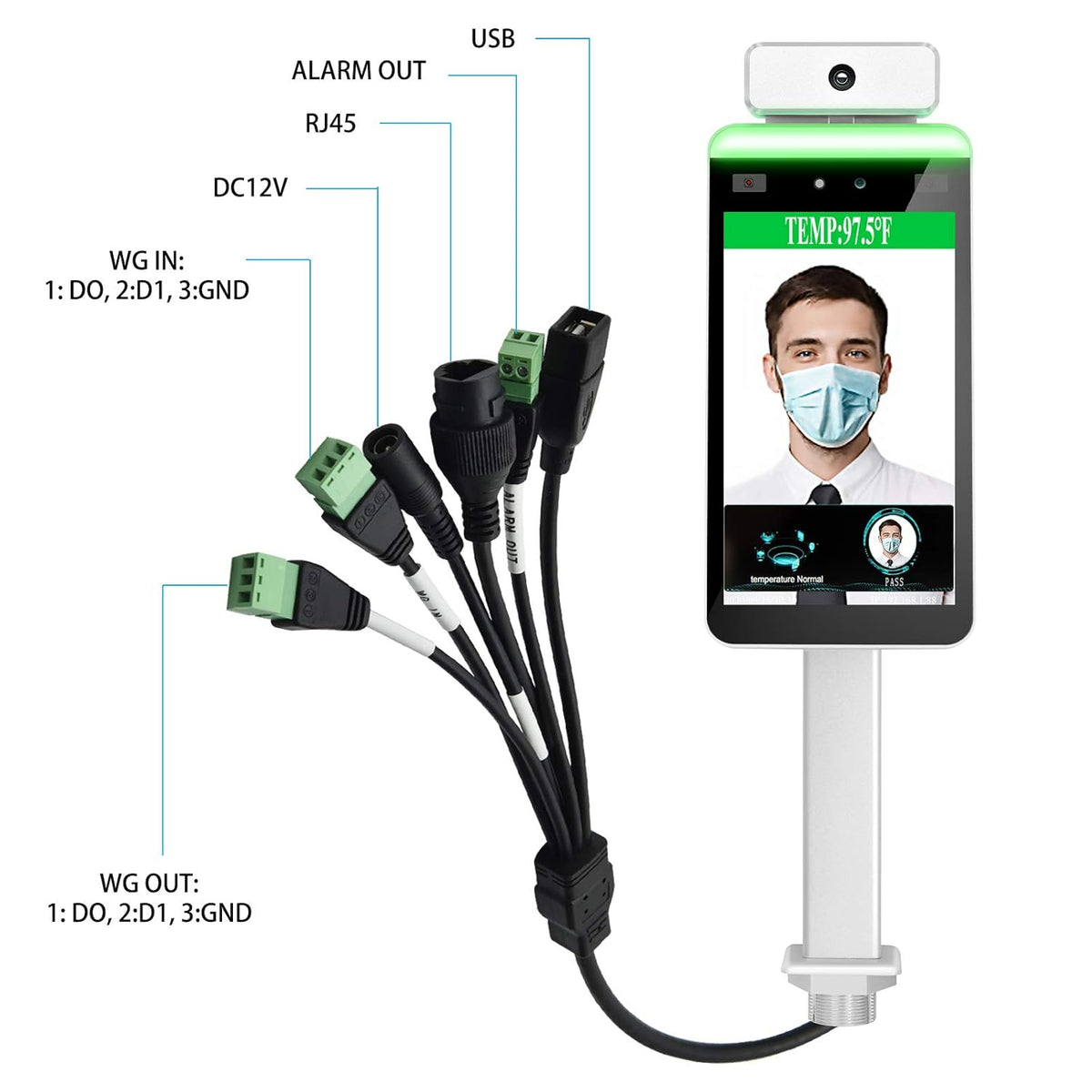 Face Recognition Temperature Measurement System Infrared Body Temperature Kiosk Thermal Scanner Access Control Punch Card Machine A12756