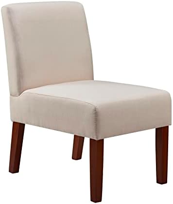 Beige Fabric Accent Chair with Wood Frame V14298