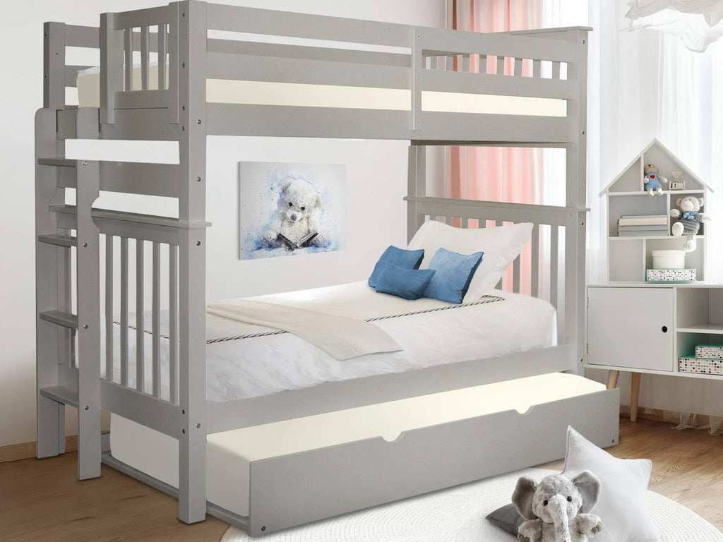 Gray Twin over Twin Bunk Beds with End Ladder and Twin Trundle A37789
