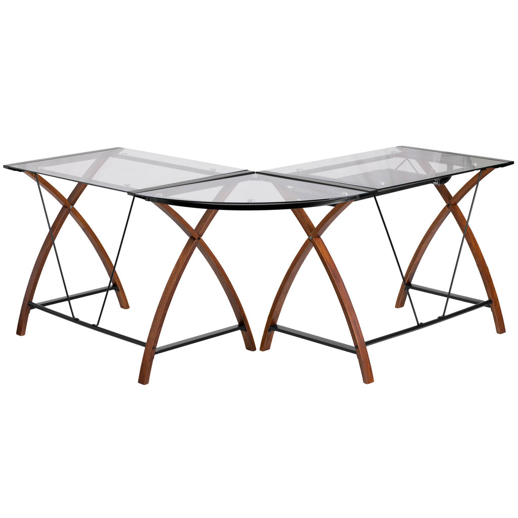 Glass L-Shape Desk with Pull-Out Keyboard Tray Q4492