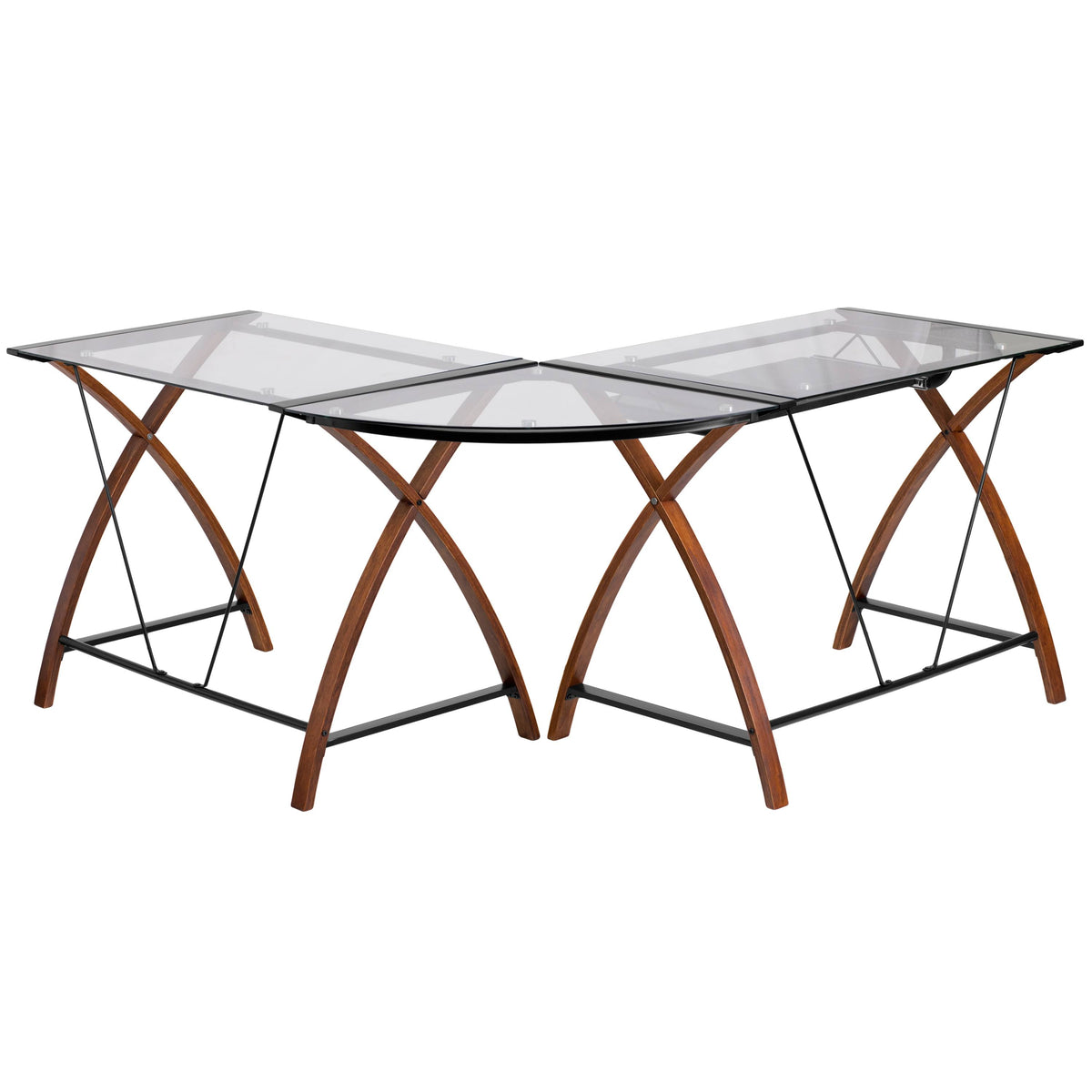 Glass L-Shape Desk with Pull-Out Keyboard Tray Q4492