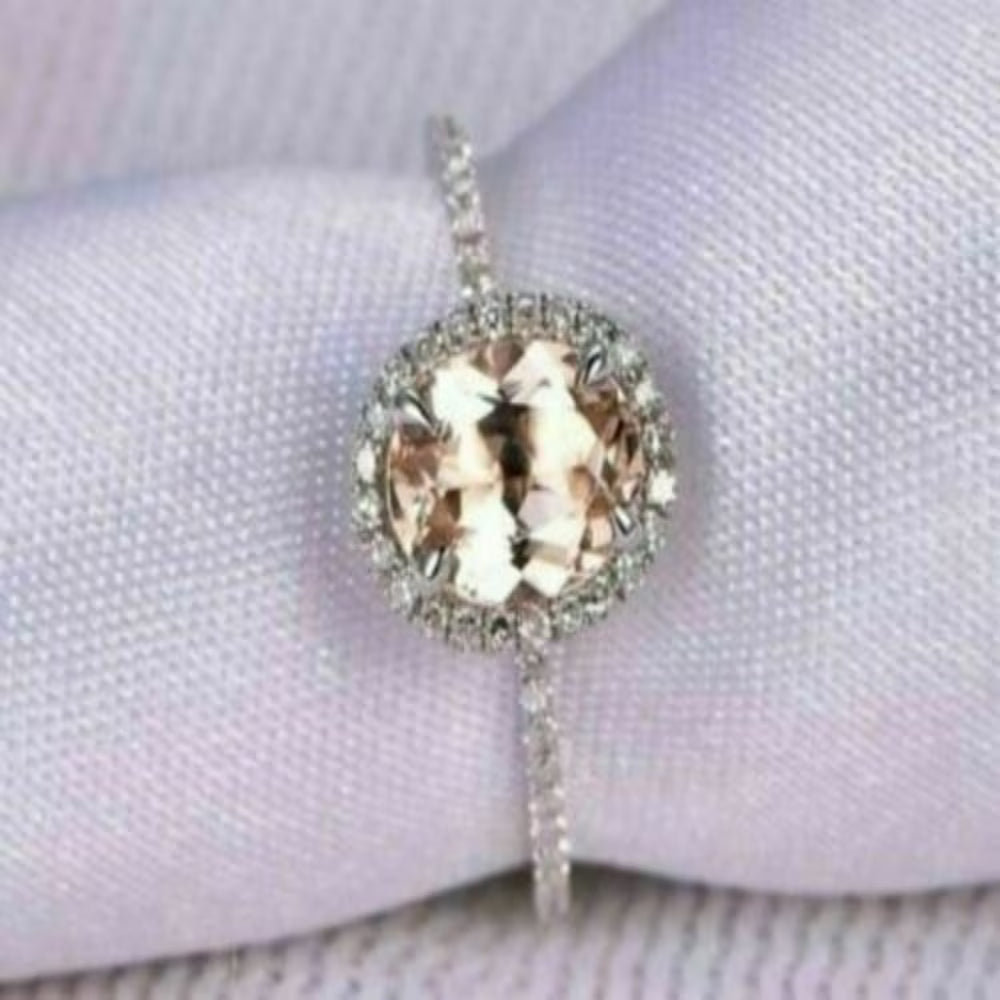 Oval Cut Pink Lab Created Diamond 14K White Gold Halo Ring D675