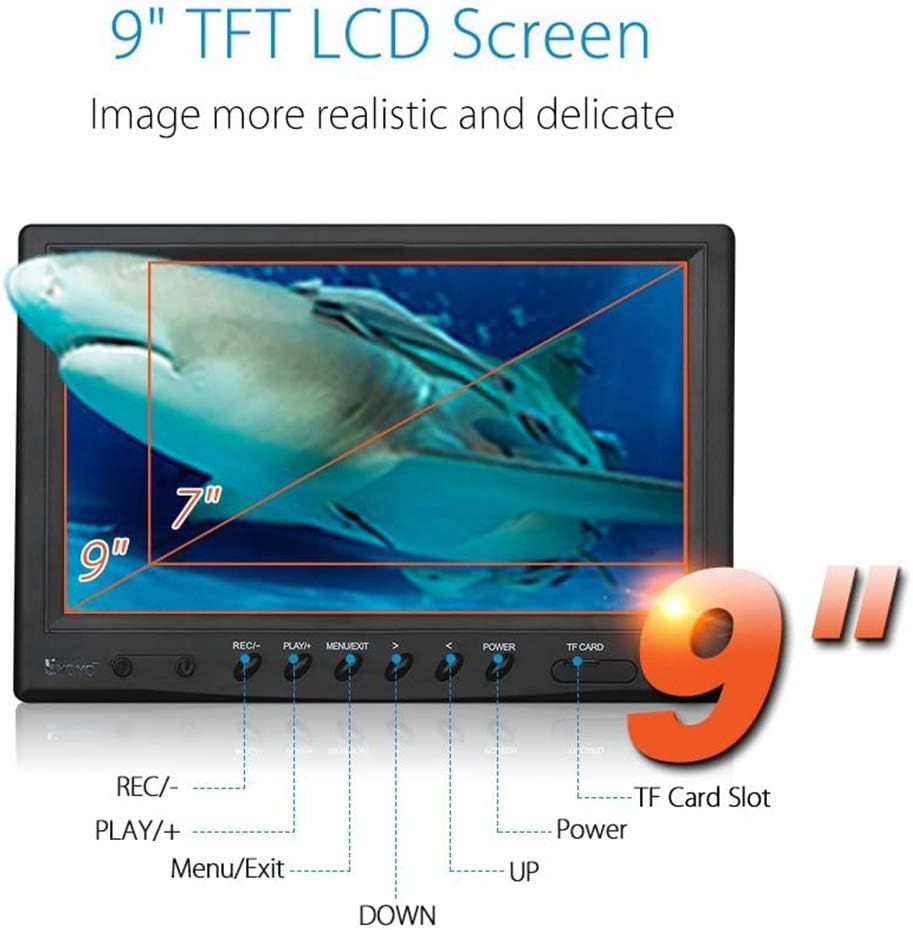 Portable 9 inch LCD Monitor Fish Finder 1000TVL Waterproof Underwater DVR Video Cam 15m Cable 12pcs IR Infrared Lights T616105