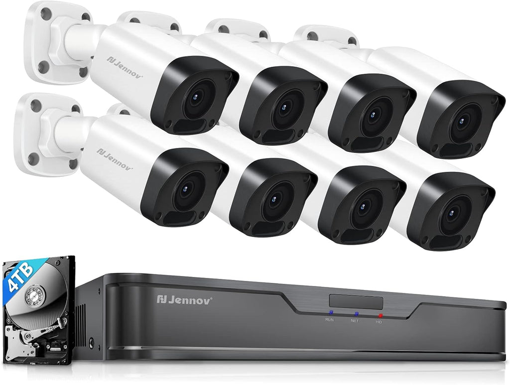 4K PoE Security Camera System with 4TB Hard Drive, 8pcs Wired 8MP Outdoor PoE IP Cameras, 8CH NVR Kit D872