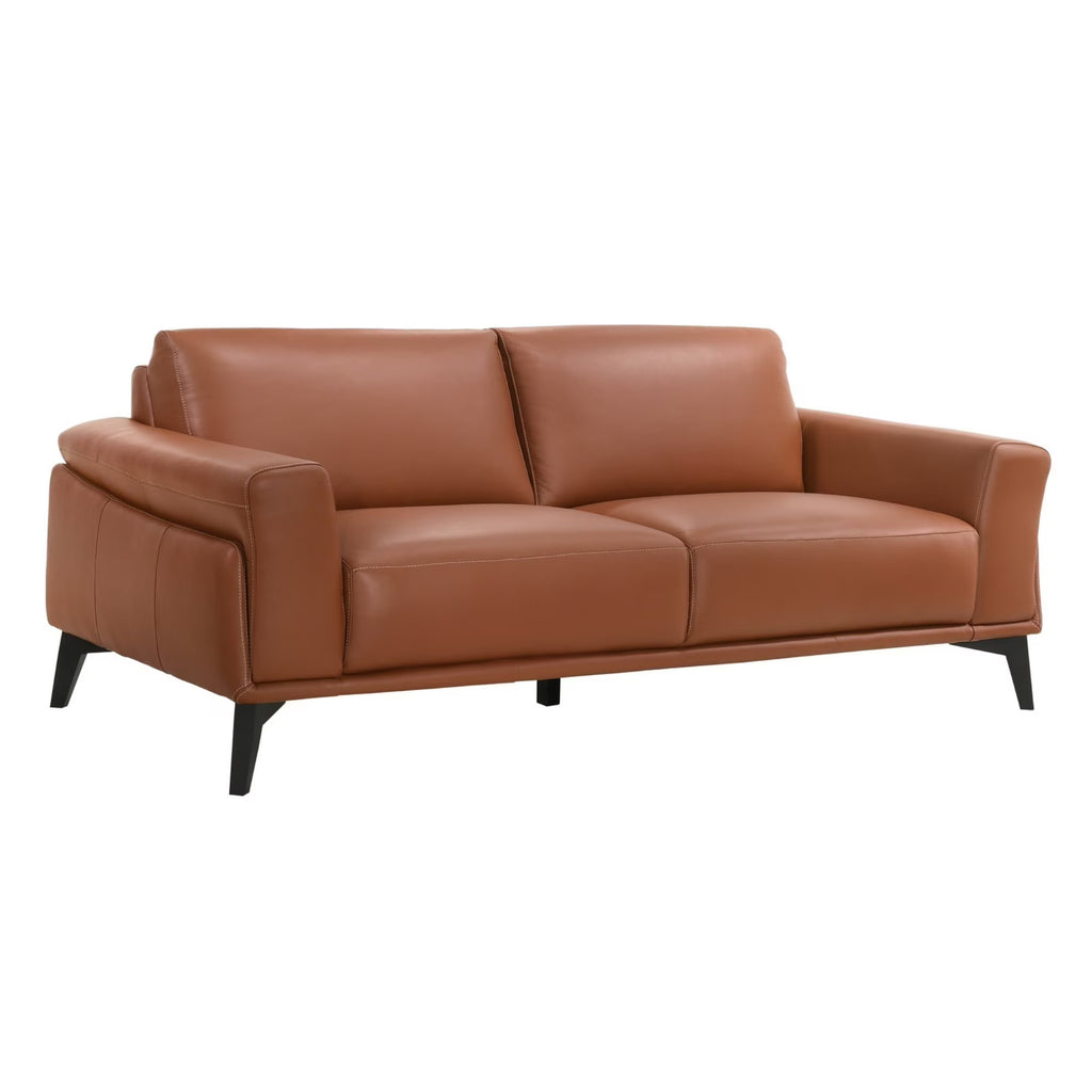 Pink Leather Upholstered Sofa with Track Arms and Contrast Stitching J65167