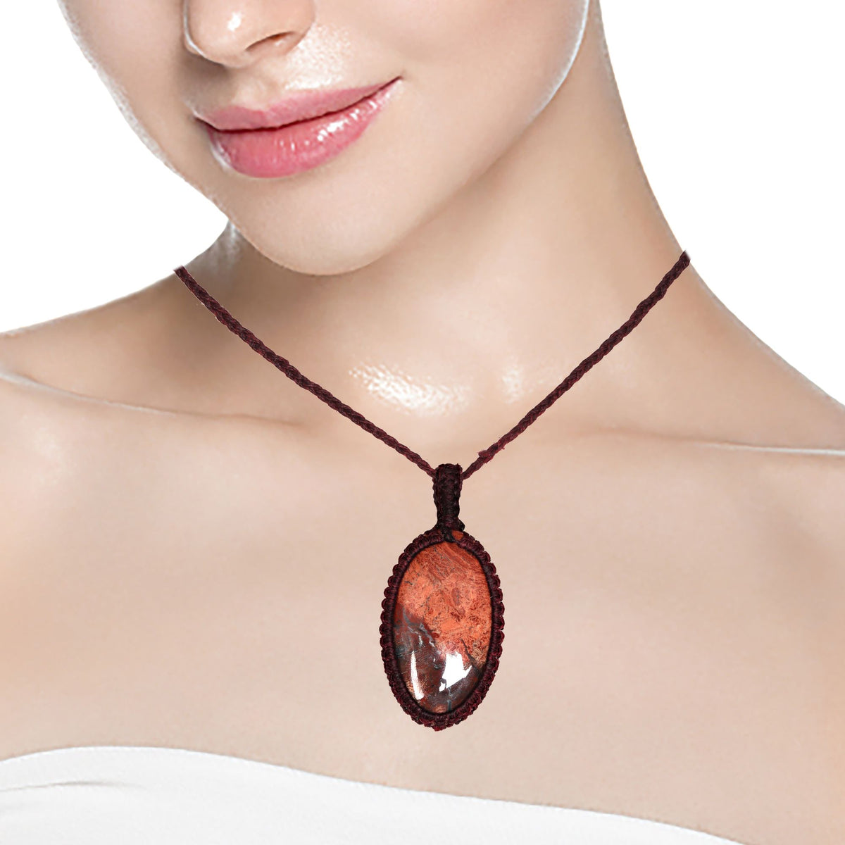 Macrame Picture Jasper Pendant Necklace X7668