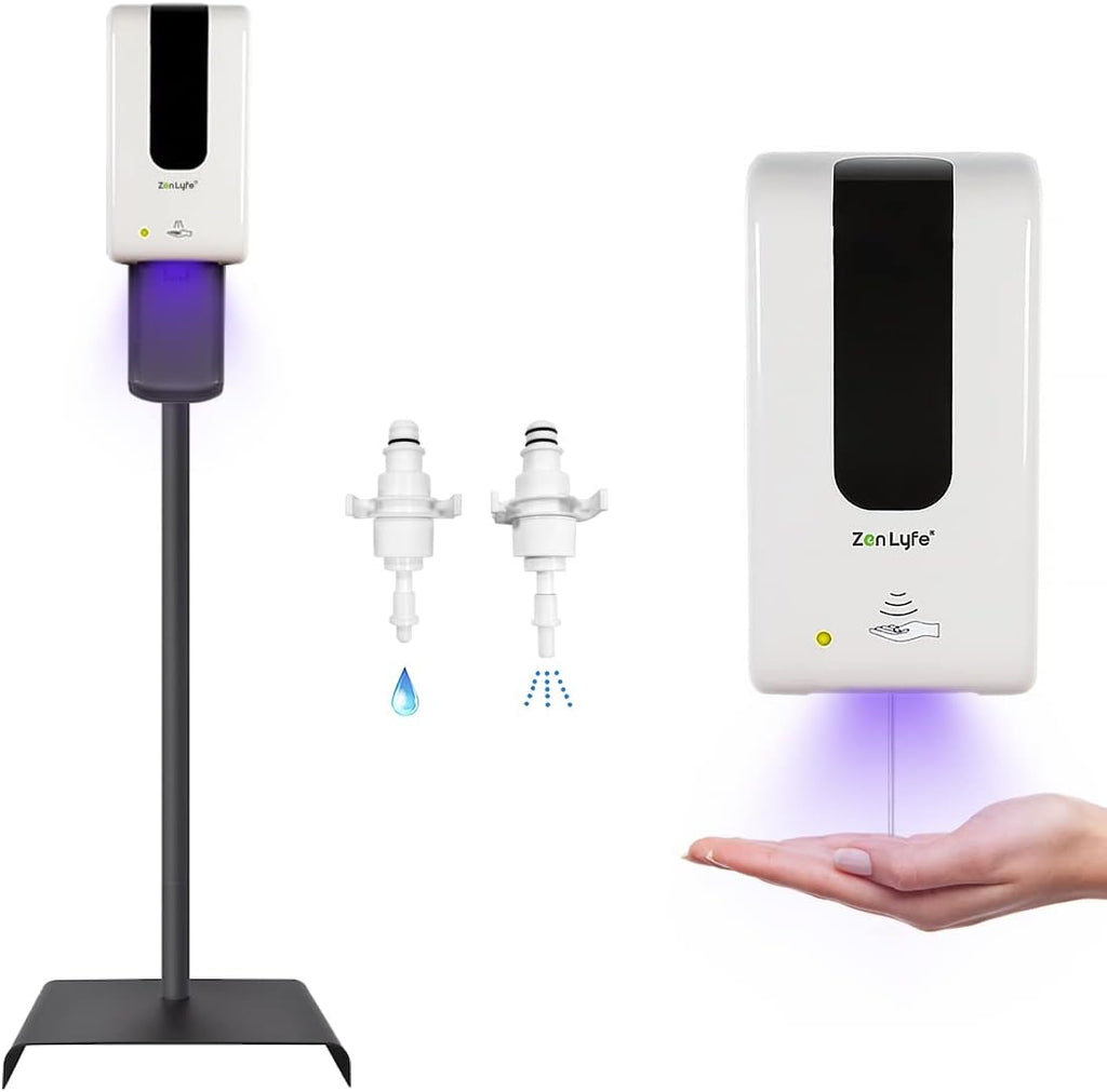White Hand Sanitizer Dispenser with Floor Stand and Drip Catcher and Refillable Bottle Z7321