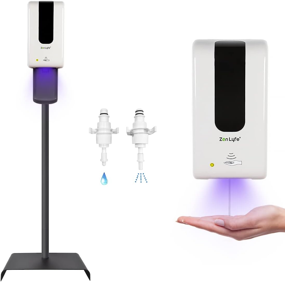White Hand Sanitizer Dispenser with Floor Stand and Drip Catcher and Refillable Bottle Z7321