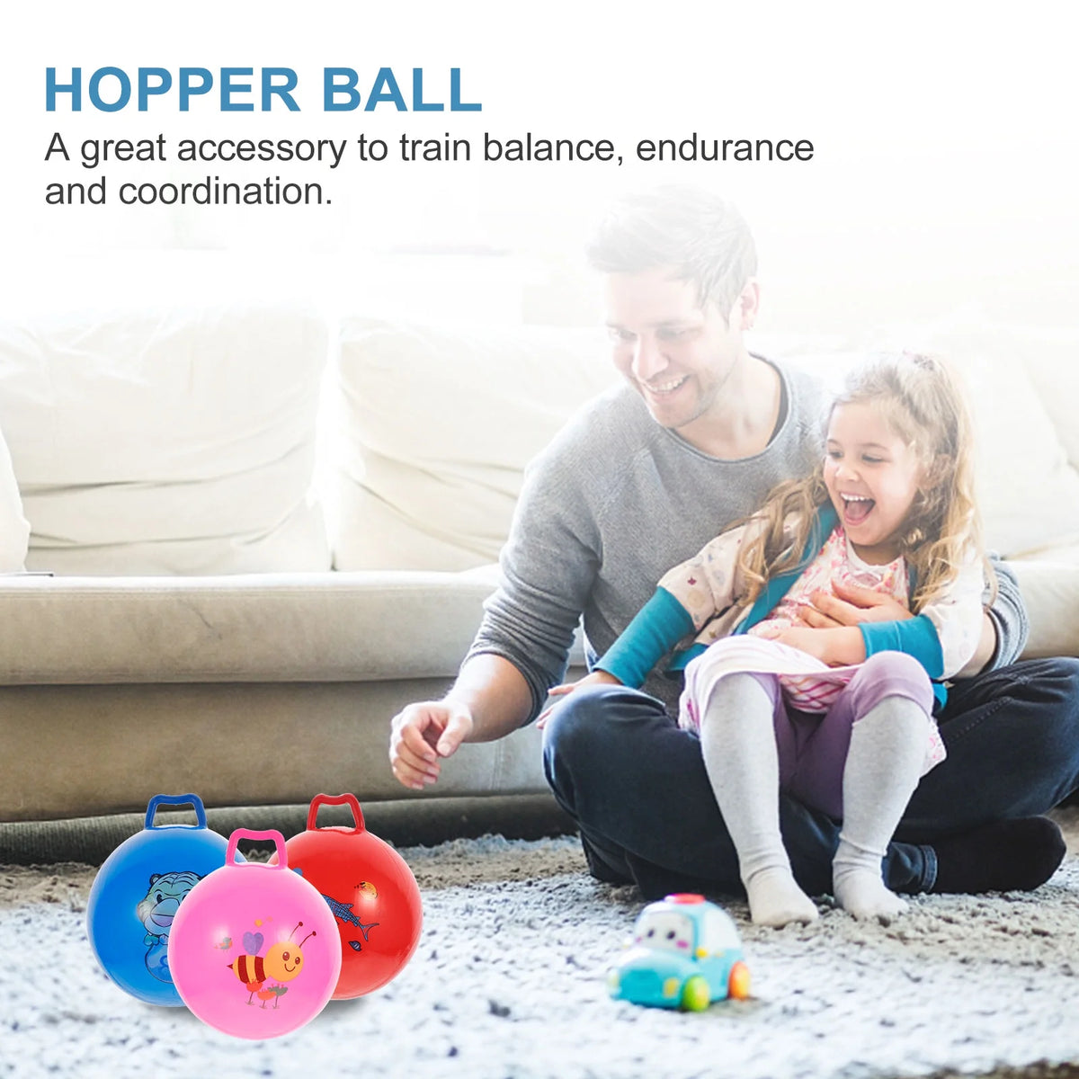 3Pcs Inflatable Hopper Balls with Handle J492387