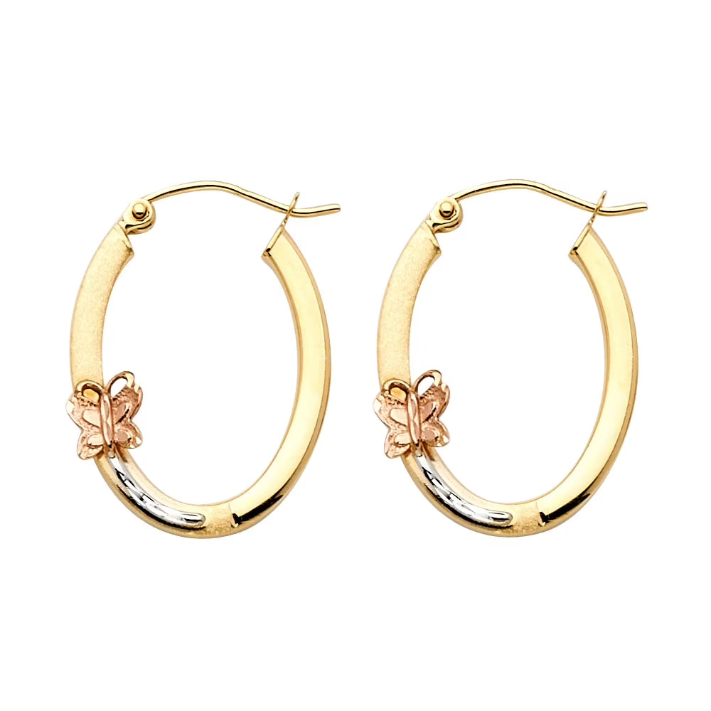 14k Yellow White Rose Gold Oval Butterfly Hoop Earrings Diamond Cut 23 x 1.5 mm G733038