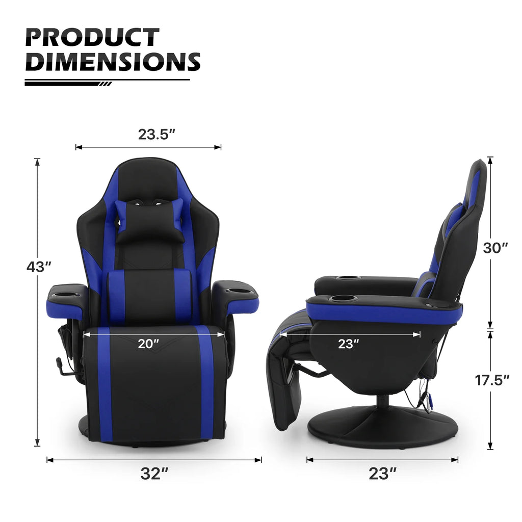 Blue Massage Gaming Recliner Chair with Speaker I3668