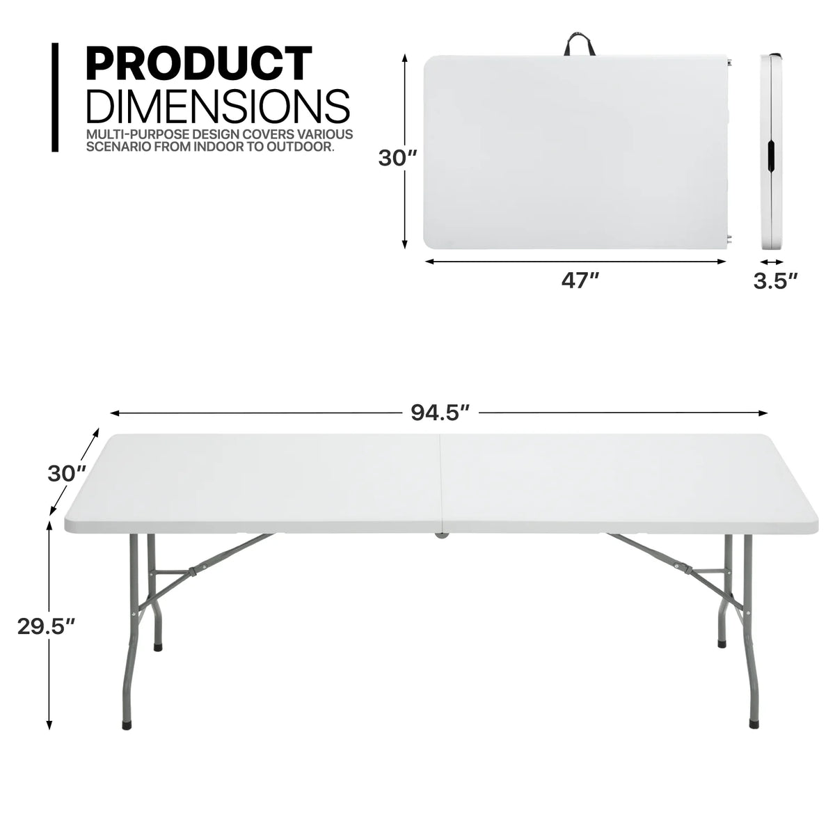 11 Pieces 8 Ft Heavy Duty Folding Utility Table and Chair Set with Handle, White/Black D683216