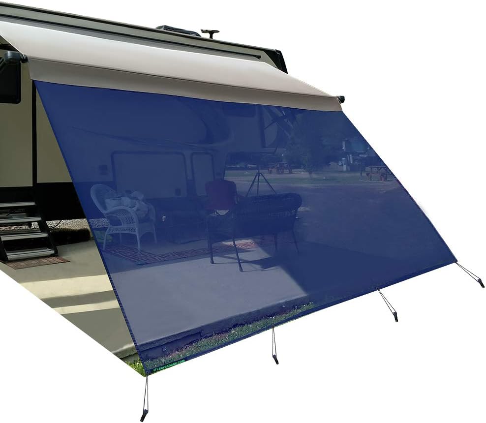 RV Awning Shade Screen 7' X 10' 3'' Blue Sunshade Camping Trailer UV Sun Blocker Pack of 2 V6599